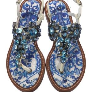 Dolce & Gabbana White and Blue Gem Sandals Size 6 (36)